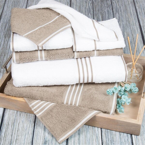 Lavish Home Lavish Home  27.5 x 53 in. Rio 100 Percent Cotton Towel Set White & Taupe - 8 Piece, 8PK - 67-0022-WT