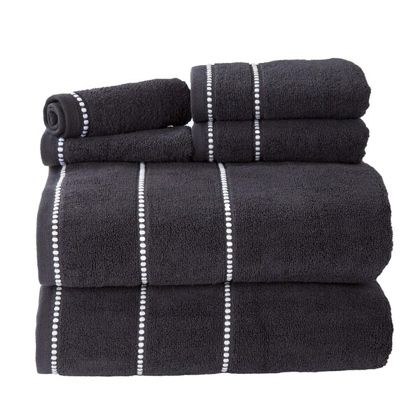 Bedford Home Quick Dry 100 Percent Cotton Zero Twist 6 Piece Towel Set - Black - 67A-76948