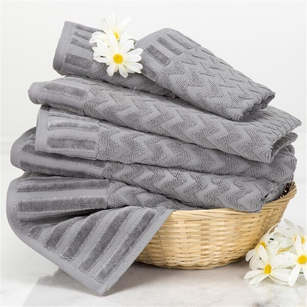 Daphnes Dinnette Chevron 100 Percent Cotton Towel Set, Silver, 6 Piece - DA3238759