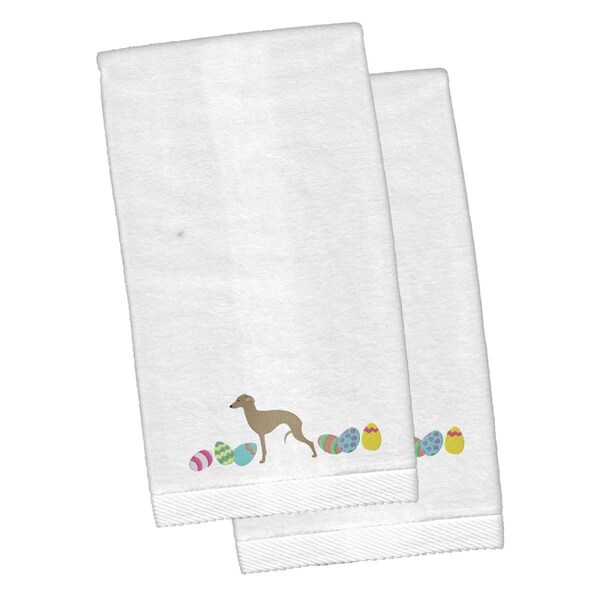 Carolines Treasures Italian Greyhound Easter White Embroidered Plush Hand Towel, 2PK - CK1655KTEMB
