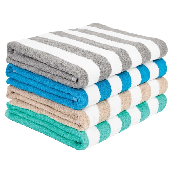 Monarch Brands California Cabana Towels, 30in x 70in , Assorted, 4PK - PNP-CABANA-ASST