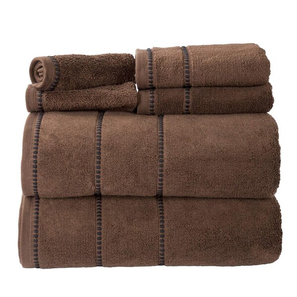 Bedford Home Quick Dry 100 Percent Cotton Zero Twist 6 Piece Towel Set, Chocolate - 67A-76900