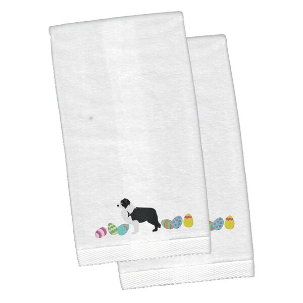 Carolines Treasures Black Border Collie Easter White Embroidered Plush Hand Towel, 2PK - CK1610KTEMB