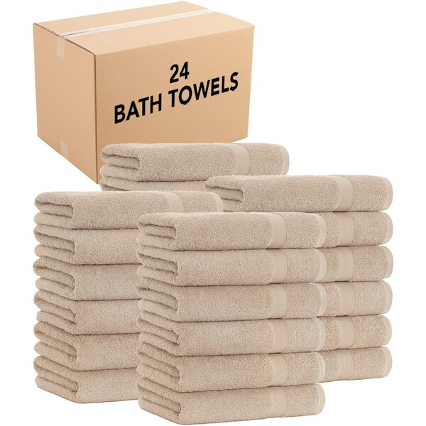 Monarch Brands True Color Bath Towels, Beige, 24PK - BATH-BEIGE-CS