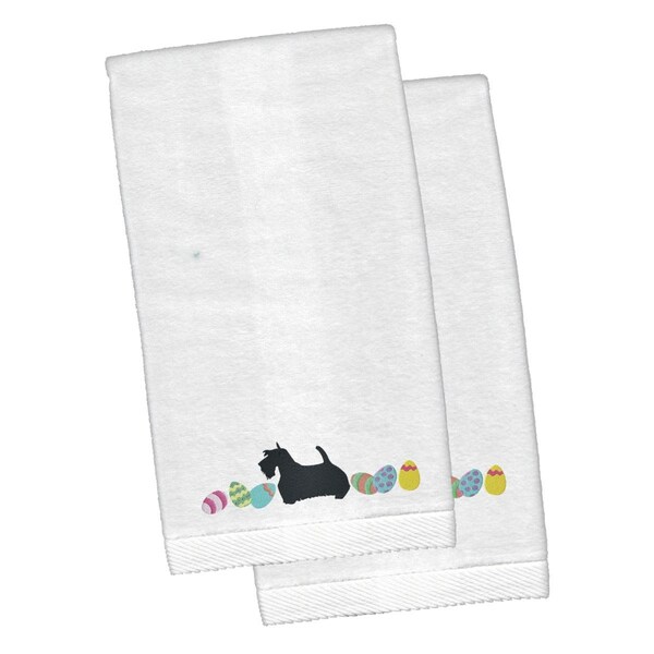 Carolines Treasures Scottish Terrier Easter White Embroidered Plush Hand Towel, 2PK - CK1683KTEMB