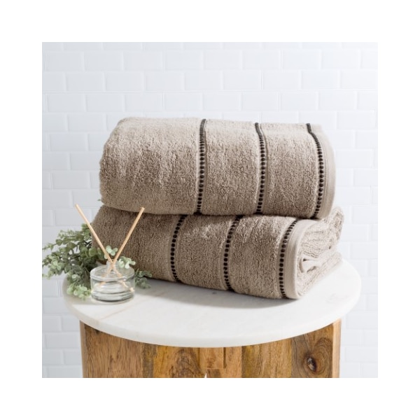 Hastings Home 2-piece Luxury Cotton Towel Set, Bath Sheet Made from 100% Zero Twist Cotton, (Taupe/Black) - 591017QII