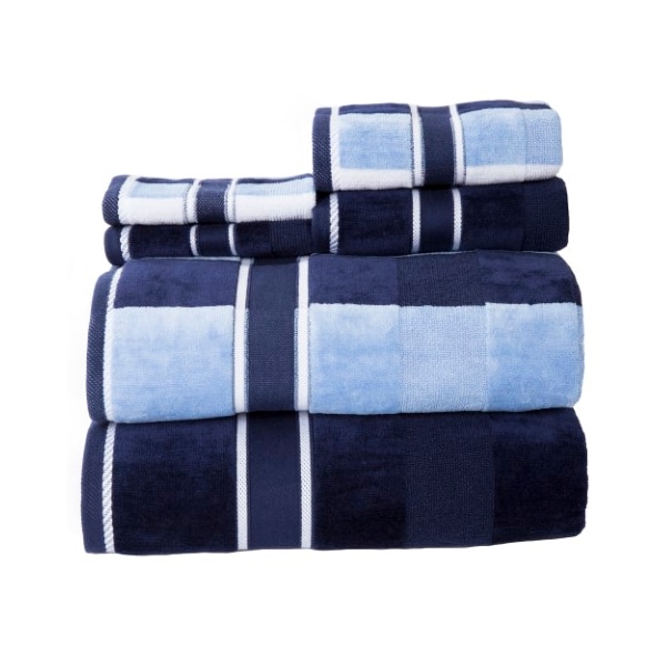 Hastings Home 6 Piece Bathroom Towel Set- Luxurious Spa Quality 100 Percent Cotton Machine Washable (Blue/Navy) - 544636OUP