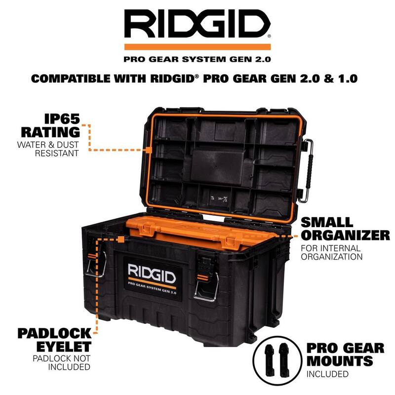 RIDGID Pro Gear System Gen 2.0 Stackable Tool box, Durable Power Tool Case, and Compact Organizer - 254067-254069-254071