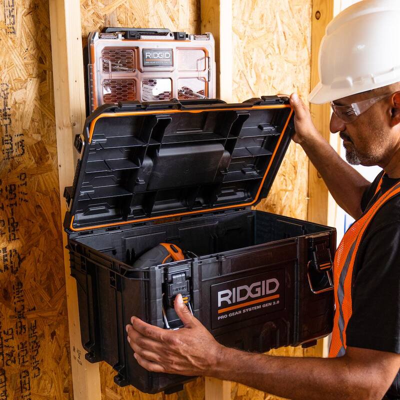 RIDGID Pro Gear System Gen 2.0 Stackable Tool box, Durable Power Tool Case, and Compact Organizer - 254067-254069-254071