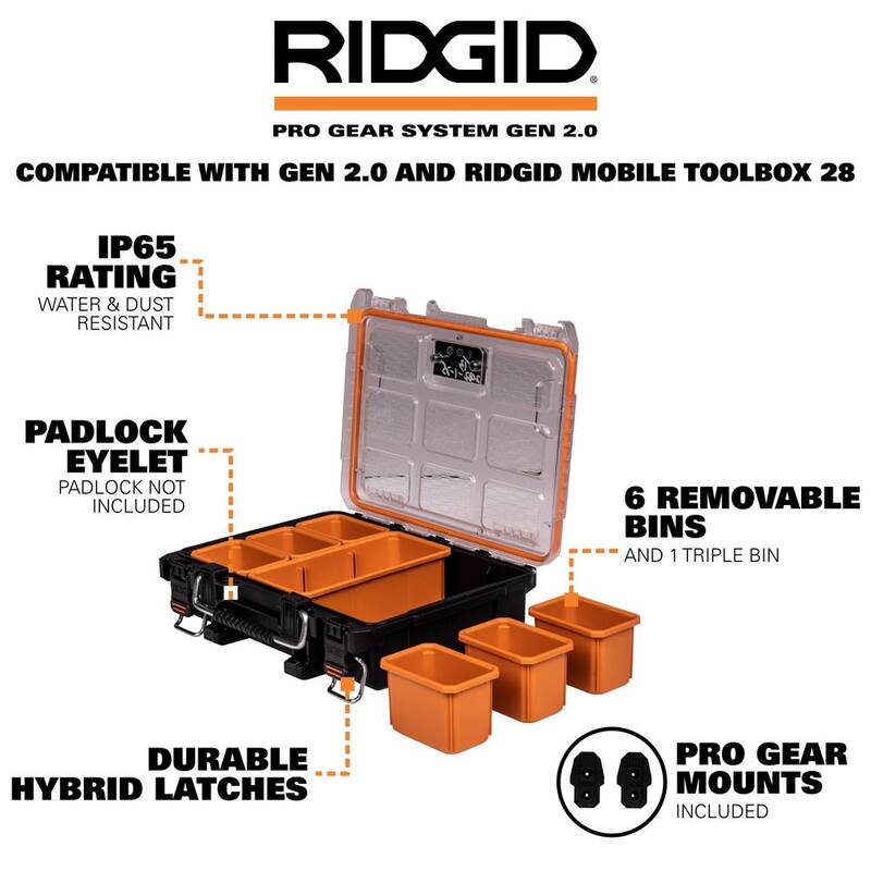 RIDGID Pro Gear System Gen 2.0 Stackable Tool box, Durable Power Tool Case, and Compact Organizer - 254067-254069-254071