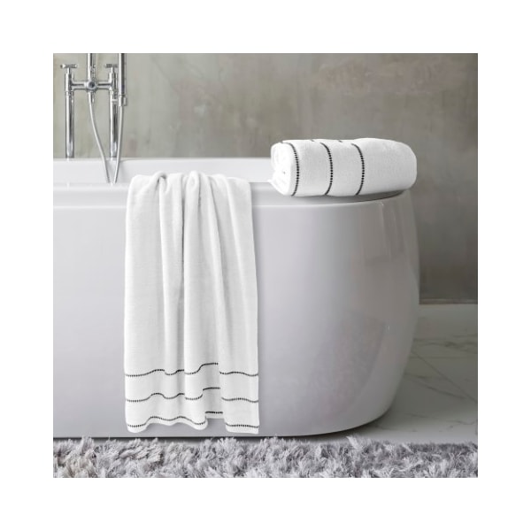 Hastings Home 2-piece Luxury Cotton Towel Set, Bath Sheet Made from 100% Zero Twist Cotton, (White/Black) - 862581VMR