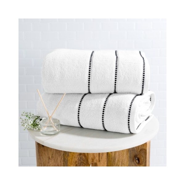 Hastings Home 2-piece Luxury Cotton Towel Set, Bath Sheet Made from 100% Zero Twist Cotton, (White/Black) - 862581VMR