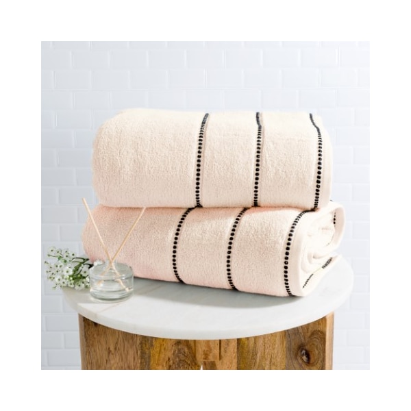Hastings Home 2-piece Luxury Cotton Towel Set, Bath Sheet Made from 100% Zero Twist Cotton, (Bone/Black) - 201403JWB