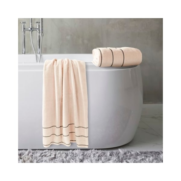 Hastings Home 2-piece Luxury Cotton Towel Set, Bath Sheet Made from 100% Zero Twist Cotton, (Bone/Black) - 201403JWB
