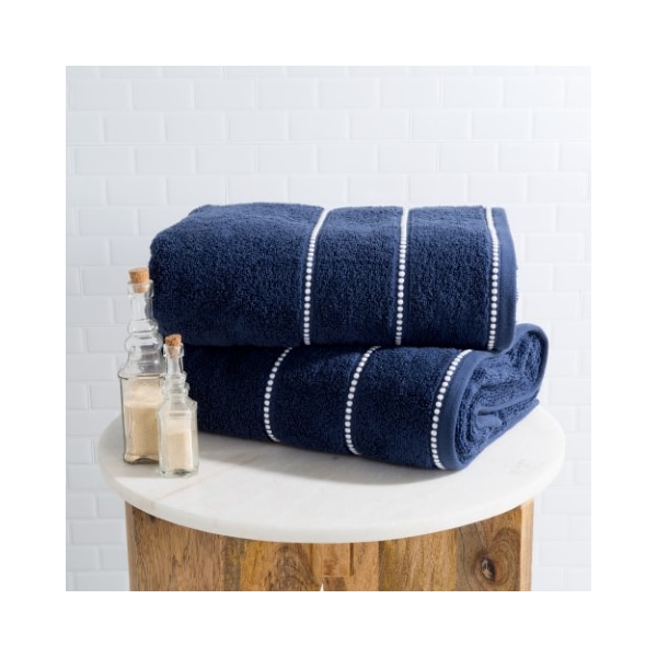Hastings Home 2-piece Luxury Cotton Towel Set, Bath Sheet Made from 100% Zero Twist Cotton, (Navy/White) - 261344FMB