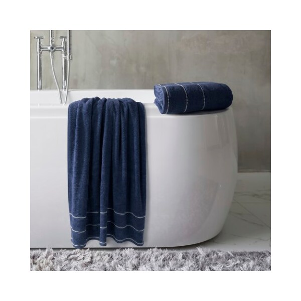 Hastings Home 2-piece Luxury Cotton Towel Set, Bath Sheet Made from 100% Zero Twist Cotton, (Navy/White) - 261344FMB