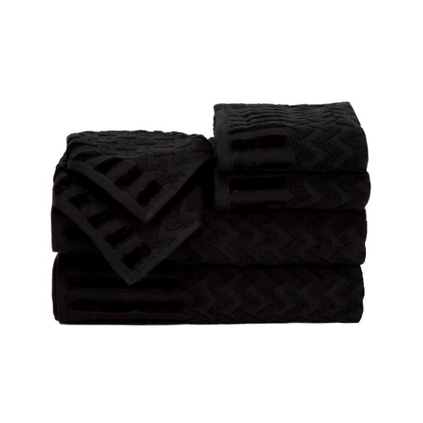Hastings Home 6-Piece Cotton Deluxe Plush Bath Towel Set, Chevron Pattern Spa Luxury Decorative Towels (Black) - 421314VTX