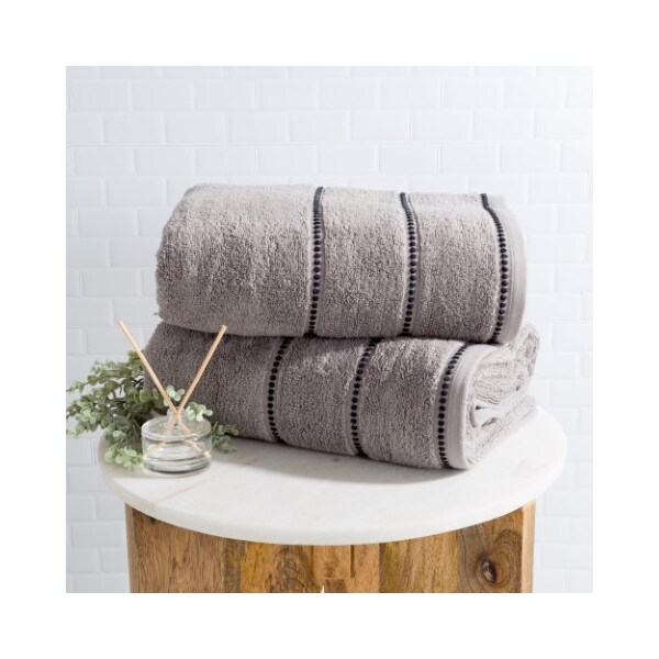 Hastings Home 2-piece Luxury Cotton Towel Set, Bath Sheet Made from 100% Zero Twist Cotton, (Silver/Black) - 398212HUV