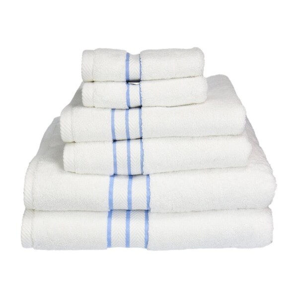 Superior Superior 900GSM-H 6PC SET LB 900 Gsm Egyptian Cotton Towel Set - White With Light Blue Border; 6 Pieces - 900GSM(H) 6PC SET LB