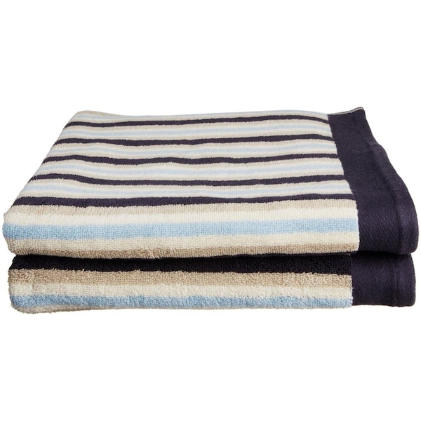 Superior Collection Luxurious Stripes 100% Cotton 2-Piece Bath Towel Set-Blue - ST BTOWEL BL