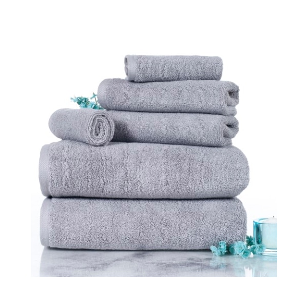 Hastings Home 6-piece 100-percent Cotton Towel Set with 2 Bath Towels, 2 Hand Towels and 2 Washcloths (Silver) - 771511GVI