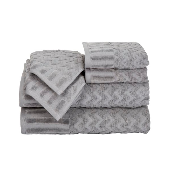 Hastings Home 6-Piece Cotton Deluxe Plush Bath Towel Set, Chevron Pattern Spa Luxury Decorative Towels (Silver) - 327710SYF