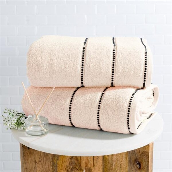 Lavish Home Lavish Home 67-0036-B 2 Piece Luxury Cotton Towel Set; Bone & Black - 67-0036-B