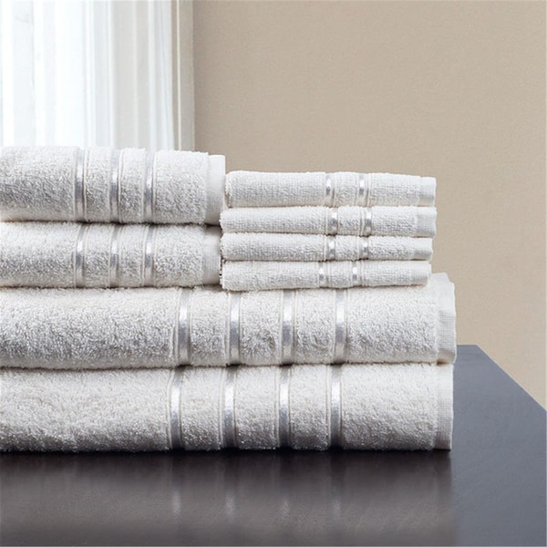Daphnes Dinnette 12 x 11.75 in. 100 Percent Cotton Plush Bath Towel Set - White - 8 Piece - DA3303481