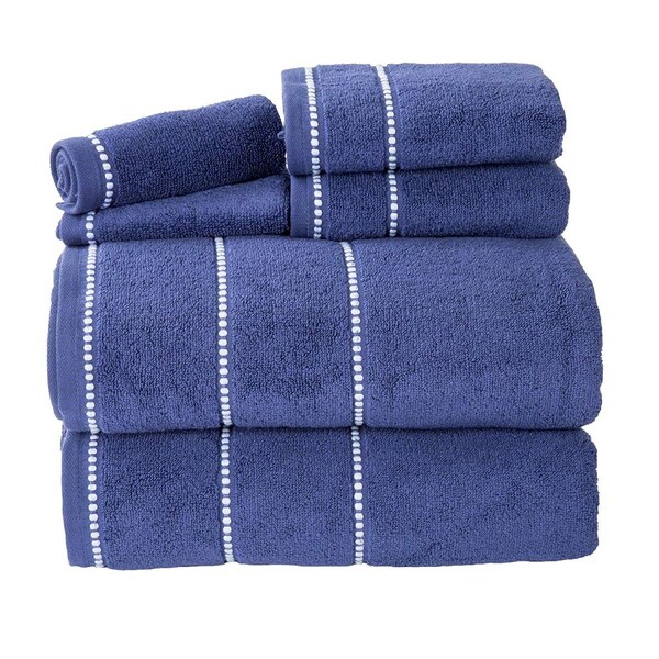 Bedford Home Quick Dry 100 Percent Cotton Zero Twist 6 Piece Towel Set - Navy - 67A-76924
