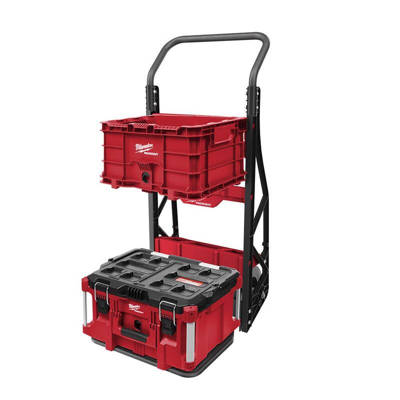 Milwaukee PACKOUT 20 in. 2-Wheel Utility Cart with Large Tool Box and Crate (3-Piece) - 48-22-8415-48-22-8425-48-22-8440