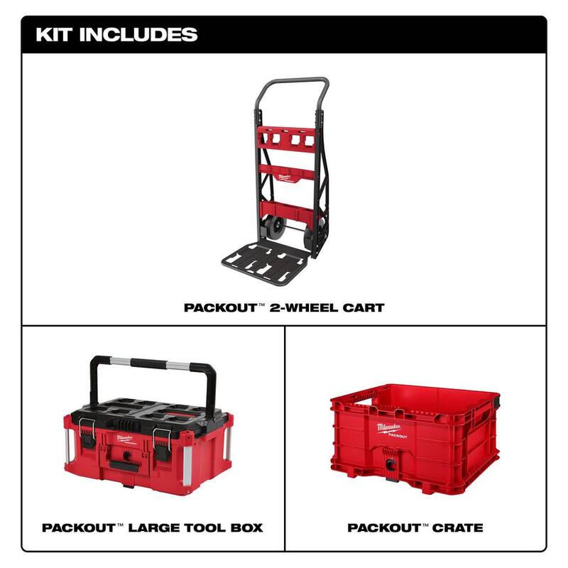 Milwaukee PACKOUT 20 in. 2-Wheel Utility Cart with Large Tool Box and Crate (3-Piece) - 48-22-8415-48-22-8425-48-22-8440