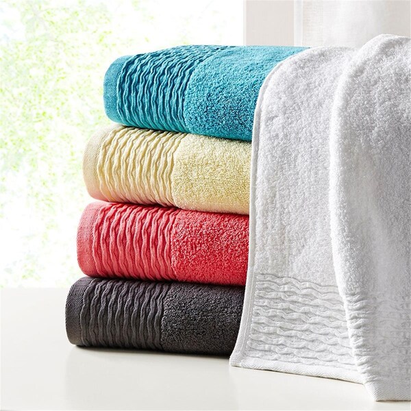 Madison Park Jacquard Wavy Border Zero Twist Cotton Towel Set, Charcoal - 28 x 52 in. - MP73-5716