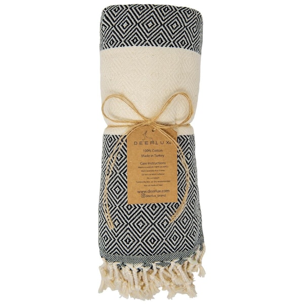 Kd Muebles De Comedor 70 x 40 in. 100 Percent Cotton Diamond Peshtemal Turkish Bath Towel Black - KD3720669