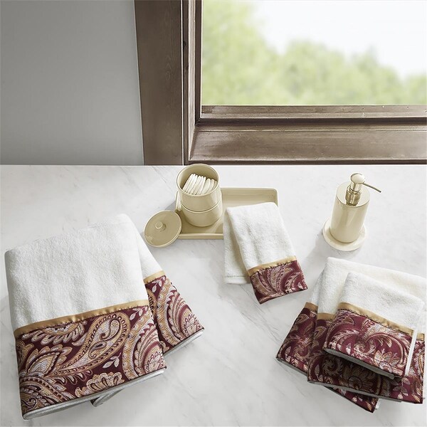 Madison Park Burgundy 100 Percent Cotton Jacquard Towel Set, 6 Piece - MP73-7450