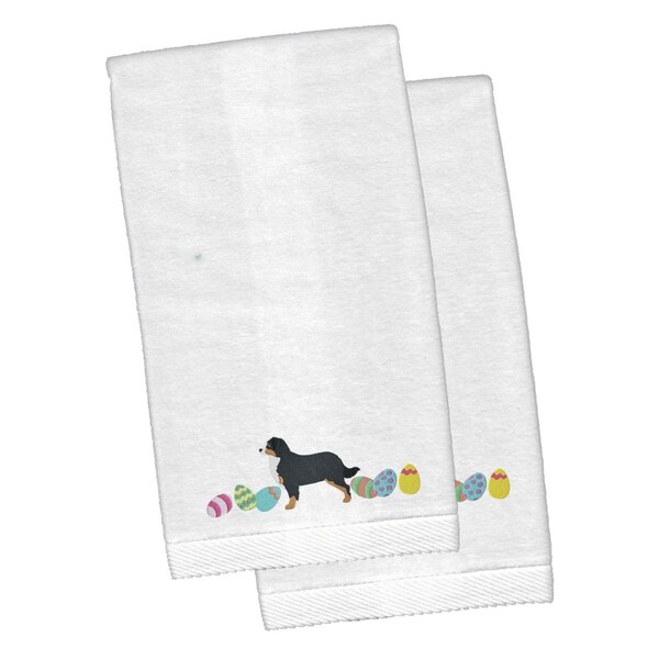 Carolines Treasures Bernese Mountain Dog Easter White Embroidered Plush Hand Towel, 2PK - CK1608KTEMB
