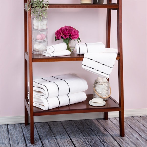 Kd Vestidor Luxury Cotton Towel Set- Quick Dry Zero Twist & Soft Set White & Black - 6 Piece - KD3253077