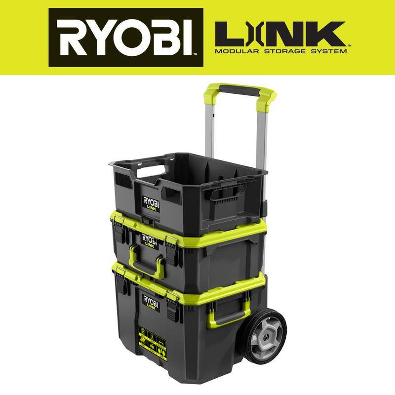 RYOBI LINK Rolling Tool Box with LINK Medium Tool Box and LINK Tool Crate - STM201-STM102-STM104