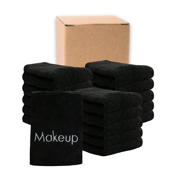 Monarch Brands Makeup Coral Fleece Towels, 13in x 13in , Black, 108PK - MU-BLACK-CS