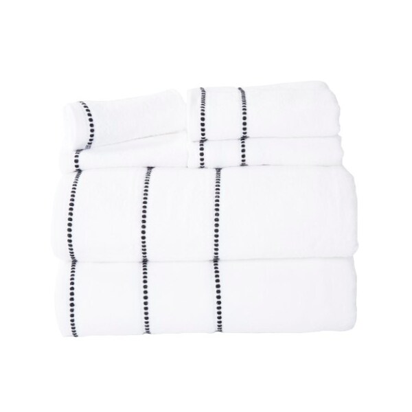 Hastings Home 6-piece Cotton Towel Set with 2 Bath Towels, 2 Hand Towels and 2 Washcloths (White/Black) - 312443DXU