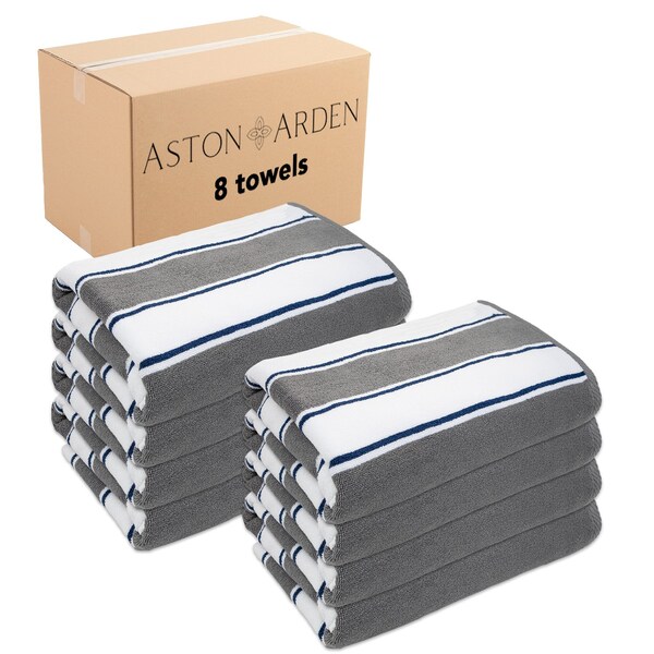 Aston & Arden Beach Towels Grey/Navy Pinstripe, 8PK - BT-PINSTR-25GN