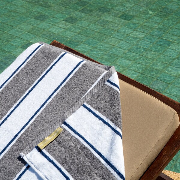 Aston & Arden Beach Towels Grey/Navy Pinstripe, 8PK - BT-PINSTR-25GN