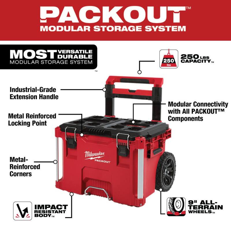 Milwaukee PACKOUT 22 in. Rolling Tool Box/22 in. Large Tool Box/18.6 in. Tool Storage Crate Bin - 48-22- 8426 48-22-8425 48-22-8440