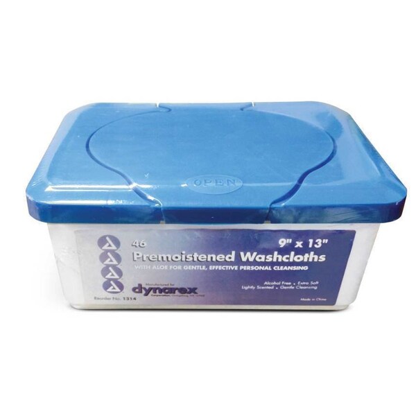 Dynacare Dynarex Washcloths, premoistened with aloe, 9 x 13, 46PK - 1314