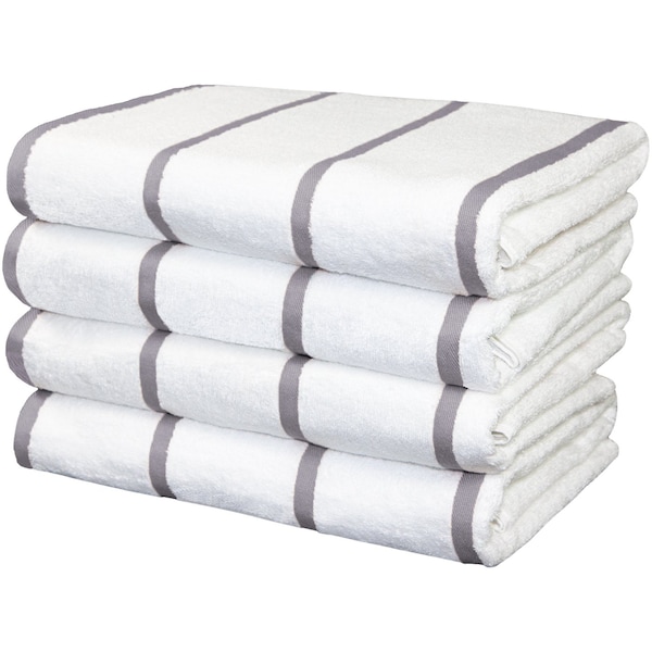 Monarch Brands Las Rayas Towels, 30in x 60in, Light Grey, 24PK - BT-HS3060-15LG-CS
