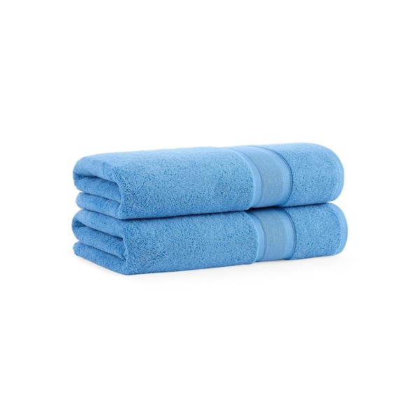 Monarch Brands Aegean Recycled Bath Towels 30in x 60in - Solid, Blue, 2PK - P-BT-RO-3060-BL