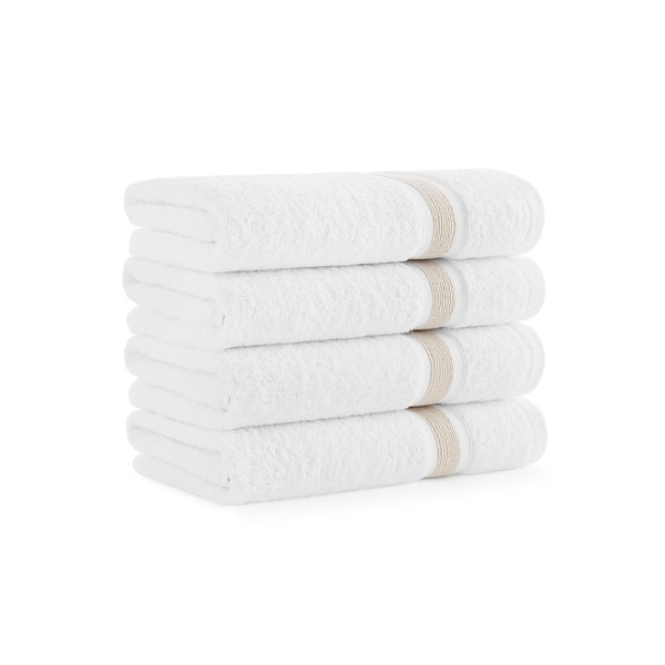 Monarch Brands Aegean Recycled Hand Towels 18in x 30in - Stripe, Beige, 4PK - P-HT-RT-1830-BG