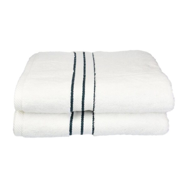 Superior 900GSM-H BTOWEL TL 900 Gsm Egyptian Cotton Bath Towel Set - White With Teal Border- 2 Pieces - 900GSM(H) BTOWEL TL