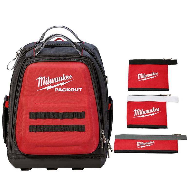 Milwaukee 15 in. PACKOUT Tool Backpack with (3-Pack) Multi-Size Tool Bags - 48-22-8301-48-22-8183