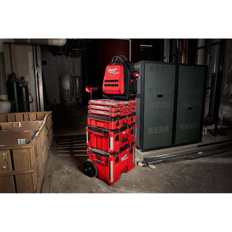 Milwaukee 15 in. PACKOUT Tool Backpack with (3-Pack) Multi-Size Tool Bags - 48-22-8301-48-22-8183