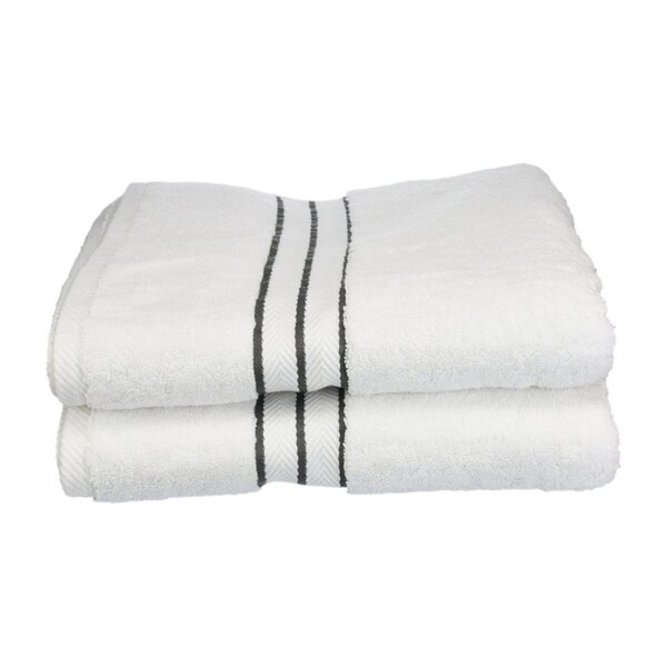 Superior Superior 900GSM-H BTOWEL CL 900 Gsm Egyptian Cotton Bath Towel Set - White With Charcoal Border; 2 Pieces - 900GSM(H) BTOWEL CL